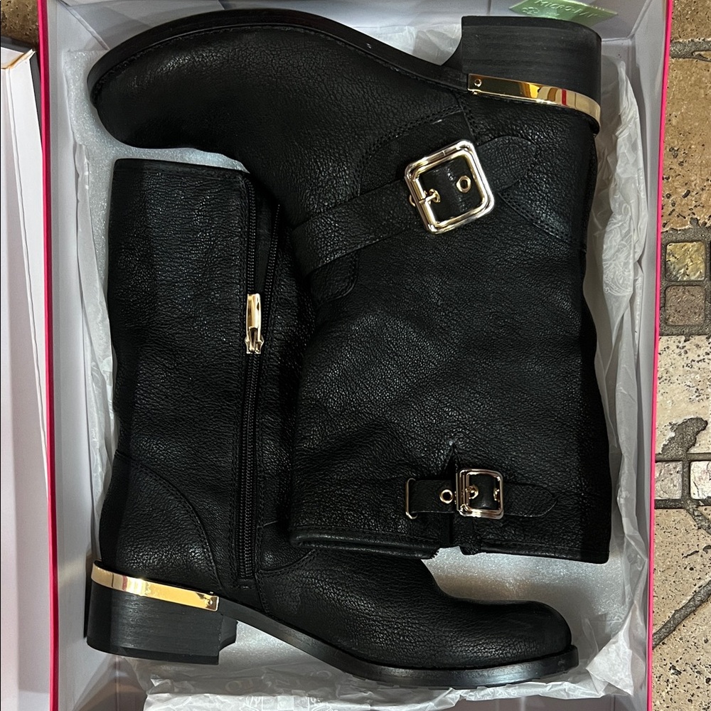 Vince camuto Black Leather Buckle Boots